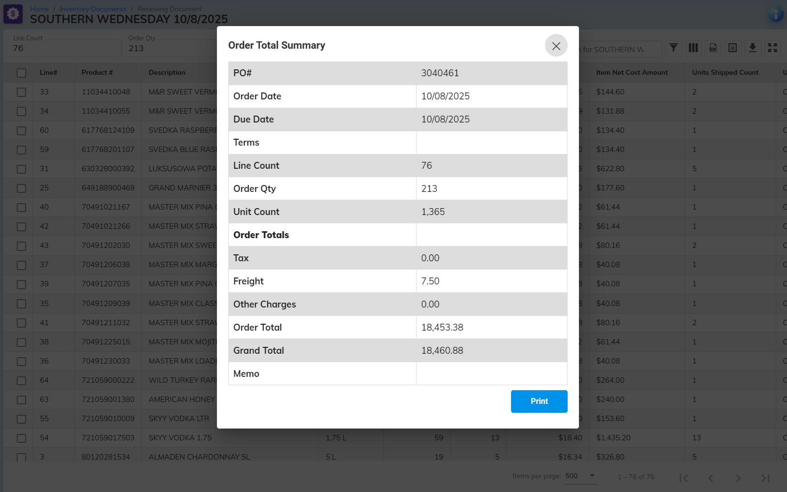 Insight Cloud Back Office Inventory — ordering worksheet
