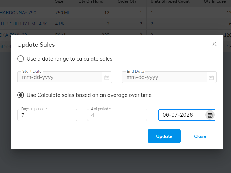 Sales-based purchase advice worksheet