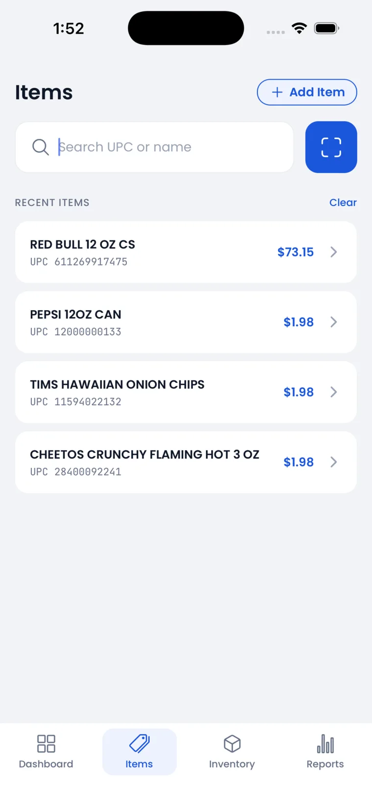 Item search and scan