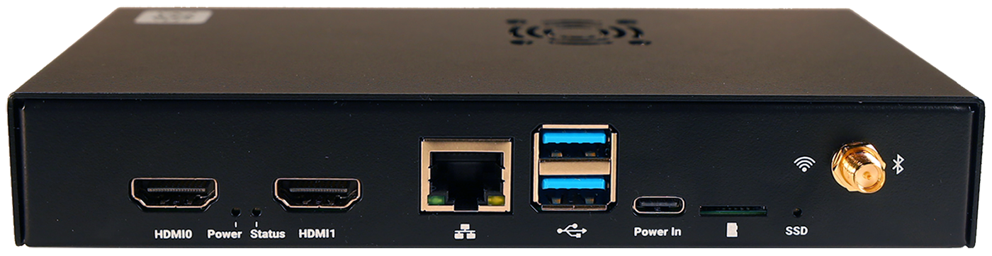 RPi POS PC back panel — all ports labelled